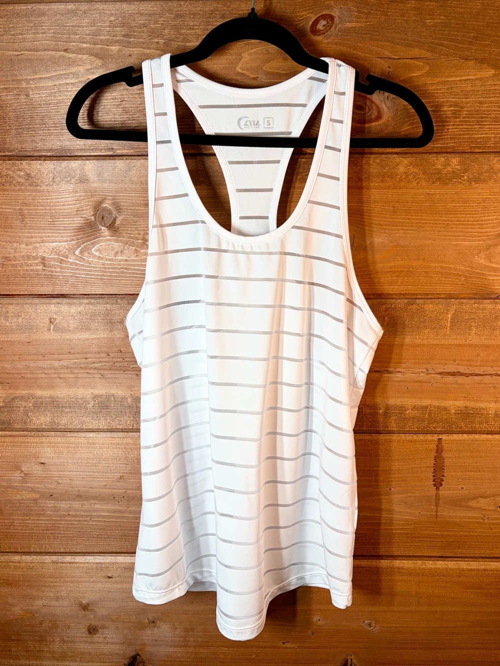 ZYIA White Tank Top with Thin Gray Stripes